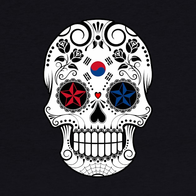 South Korean Flag Sugar Skull with Roses by jeffbartels